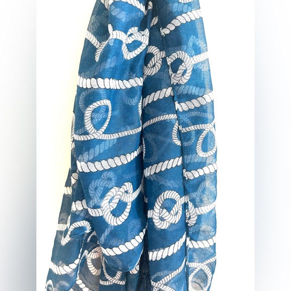 Nautical Blue and White Scarf/Beach Coverup with Tassels - Picture 5 of 10